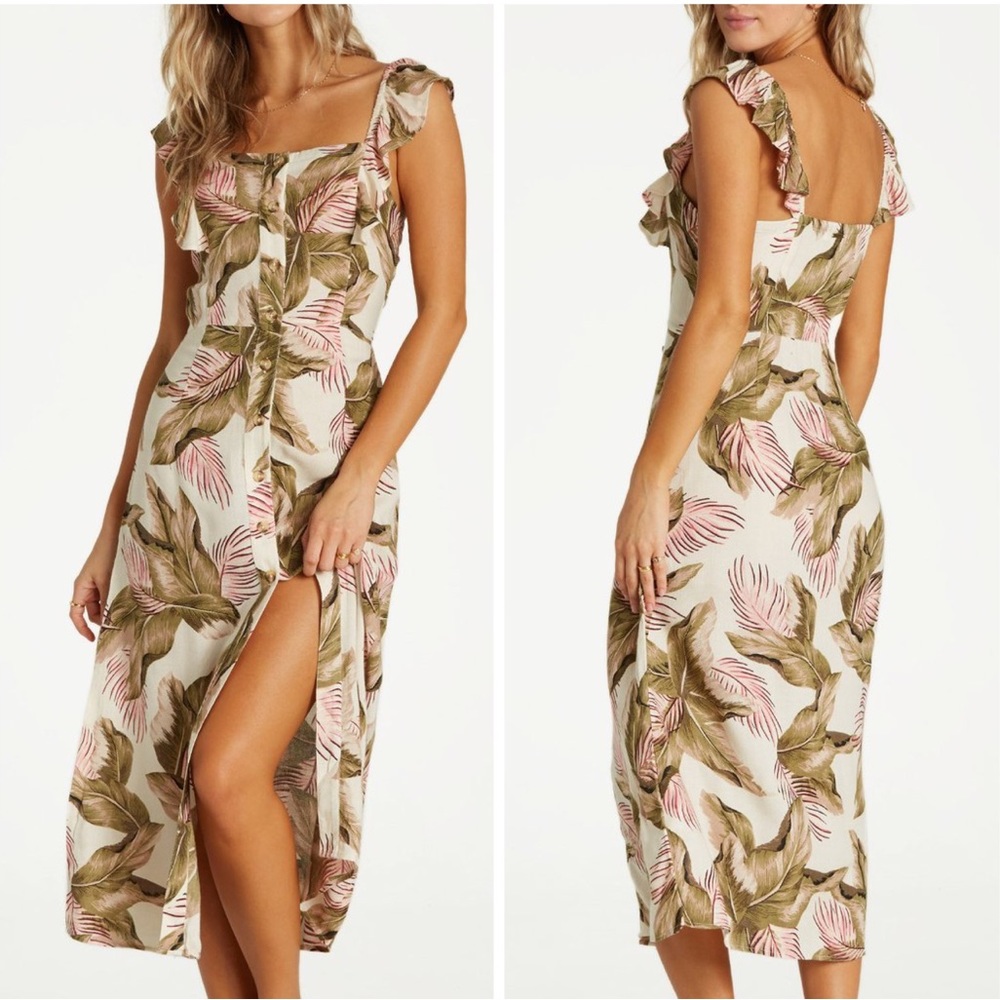 Billabong Love Tripper Tropical Print Button Down Midi Dress